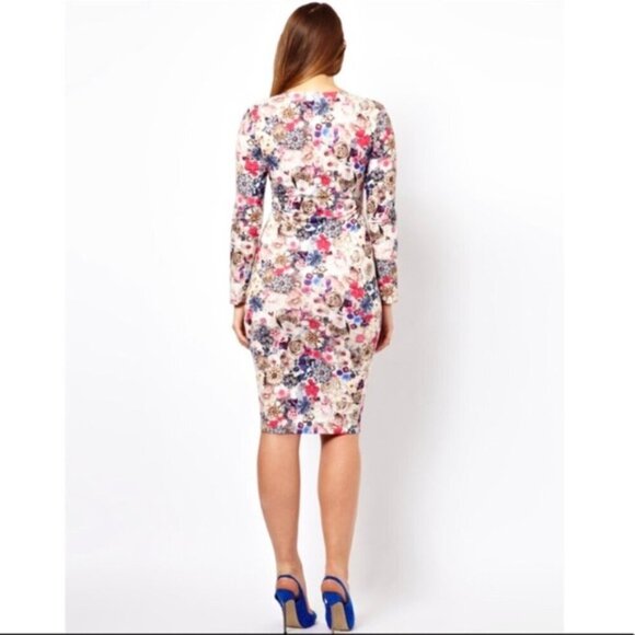Asos Curve Jewel Flower Print V-Neck Coquette Bodycon Cottagecore Midi Dress 16 - Picture 2 of 11